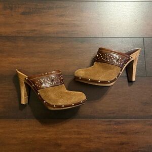 Micheal Kors Brown Suede Women's Heeled Mules Clogs